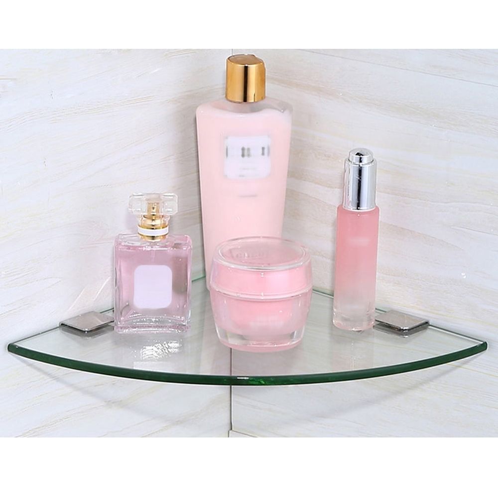 2pcs Triangle Glass Shelf Corner Rack for Bathroom Wall Mount Storage Holder
