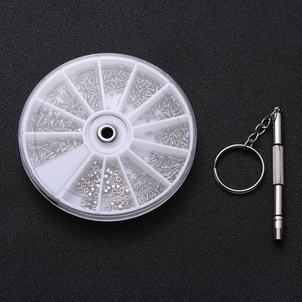 600Pcs Glasses Repair Screws Plated Silver Set with Organized Storage and Micro Screwdriver