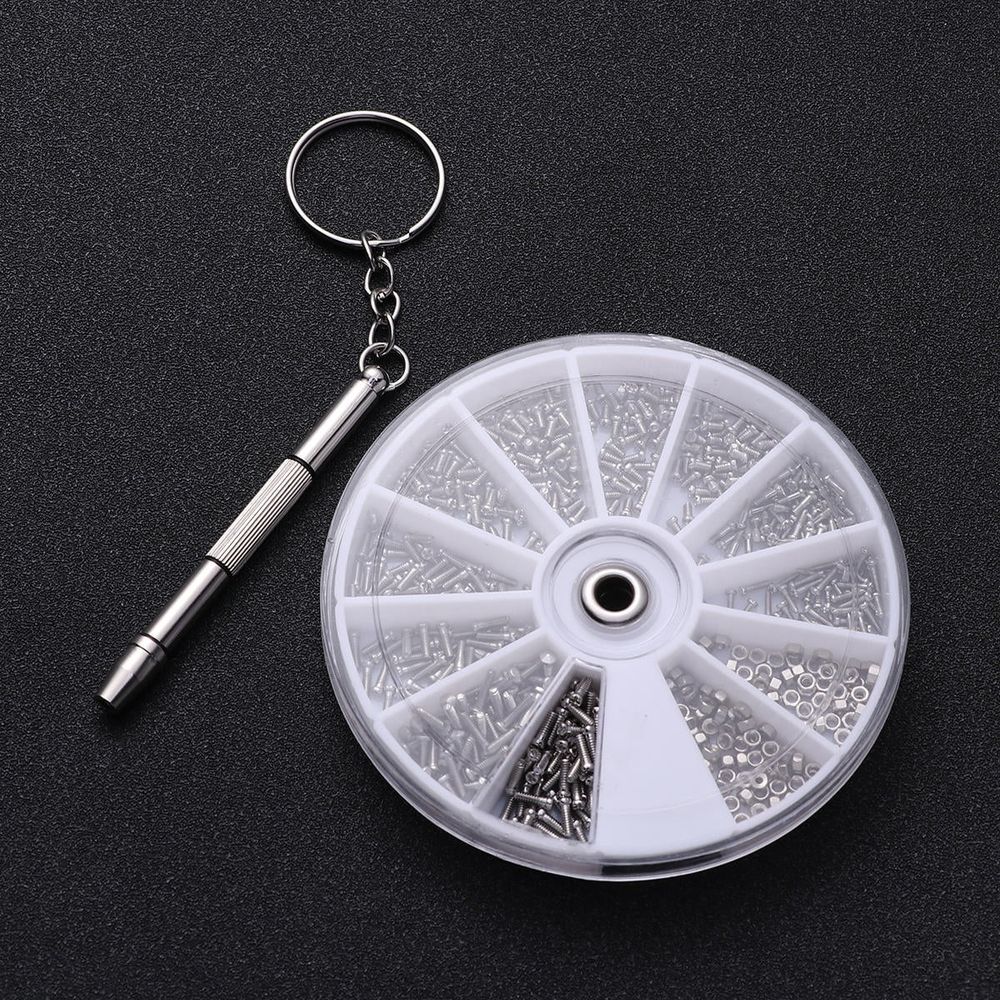 600Pcs Glasses Repair Screws Plated Silver Set with Organized Storage and Micro Screwdriver