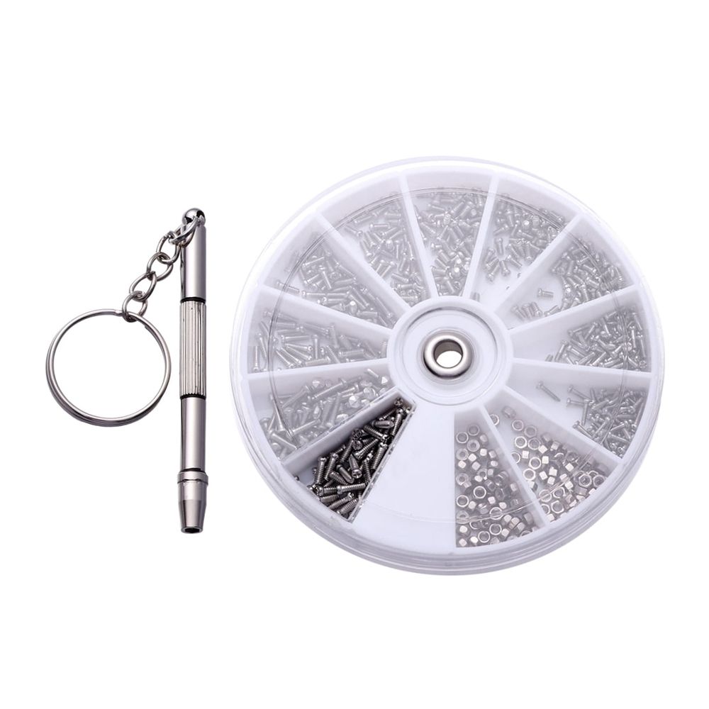 600Pcs Glasses Repair Screws Plated Silver Set with Organized Storage and Micro Screwdriver