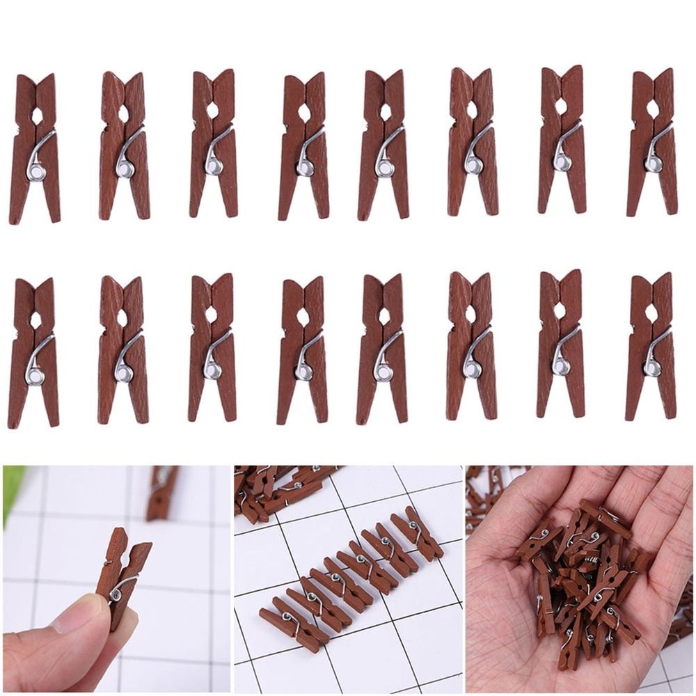 Photo Clips for Pictures Mini Wood Clips Coated Paint 100 Pcs 1x0.2in