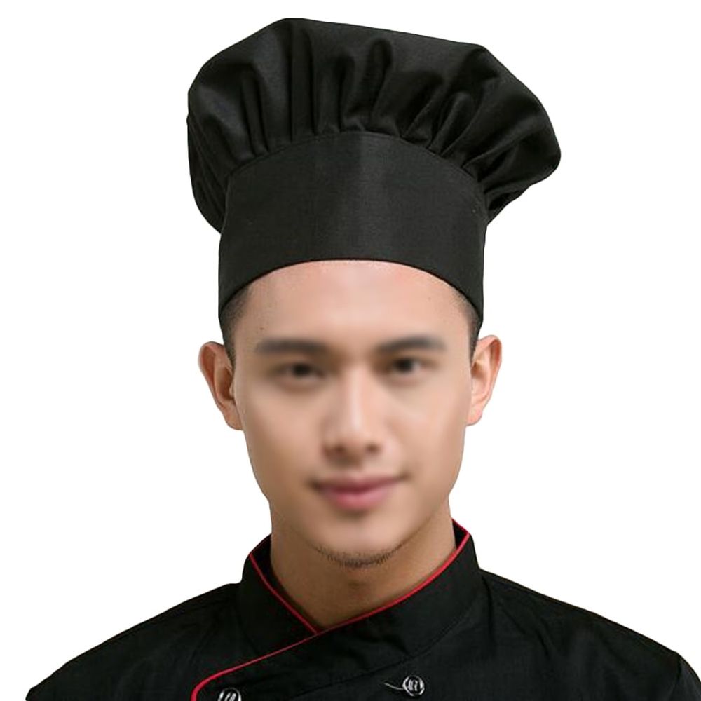 Unisex Black Chef Hat Breathable Soft Polyester Cotton Restaurant Cap Kitchen Cooking Headwear