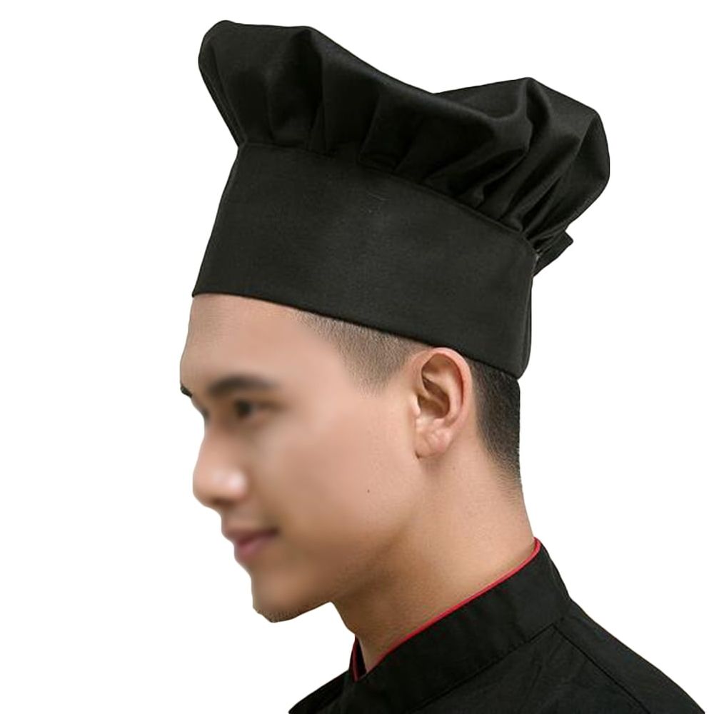Unisex Black Chef Hat Breathable Soft Polyester Cotton Restaurant Cap Kitchen Cooking Headwear