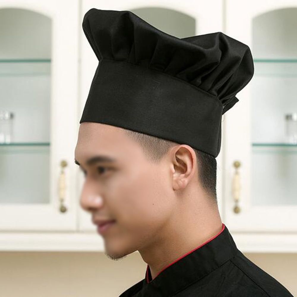 Unisex Black Chef Hat Breathable Soft Polyester Cotton Restaurant Cap Kitchen Cooking Headwear
