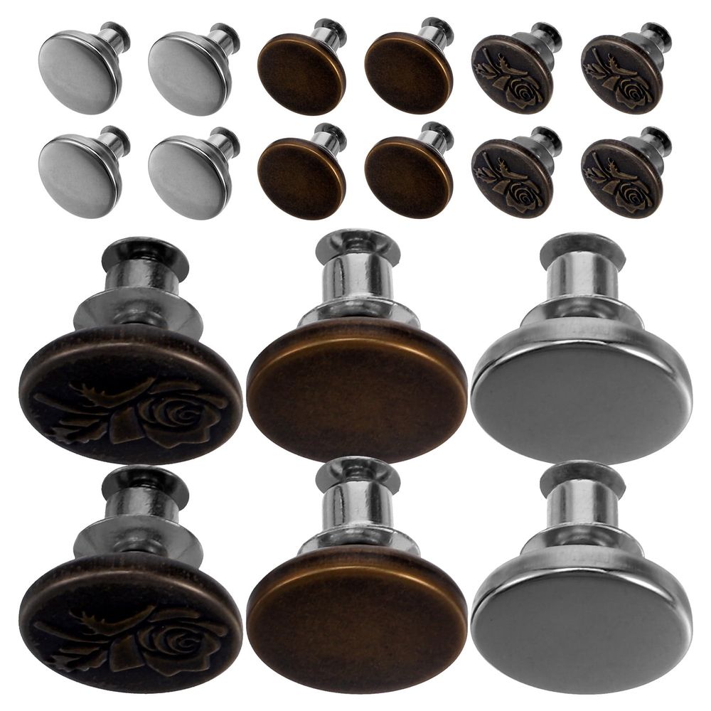 15-Piece No-Sew Metal Jeans Buttons Set Detachable Fastener Replacement Buttons for Denim Pants