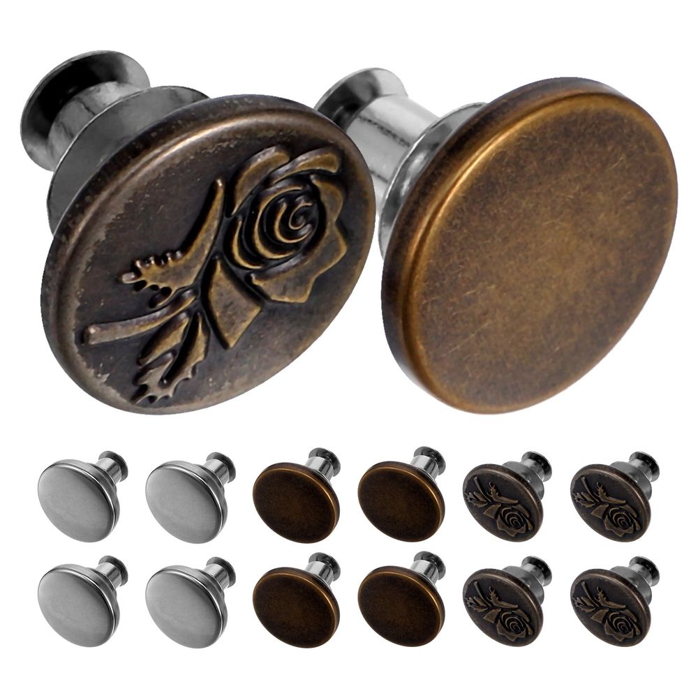 15-Piece No-Sew Metal Jeans Buttons Set Detachable Fastener Replacement Buttons for Denim Pants