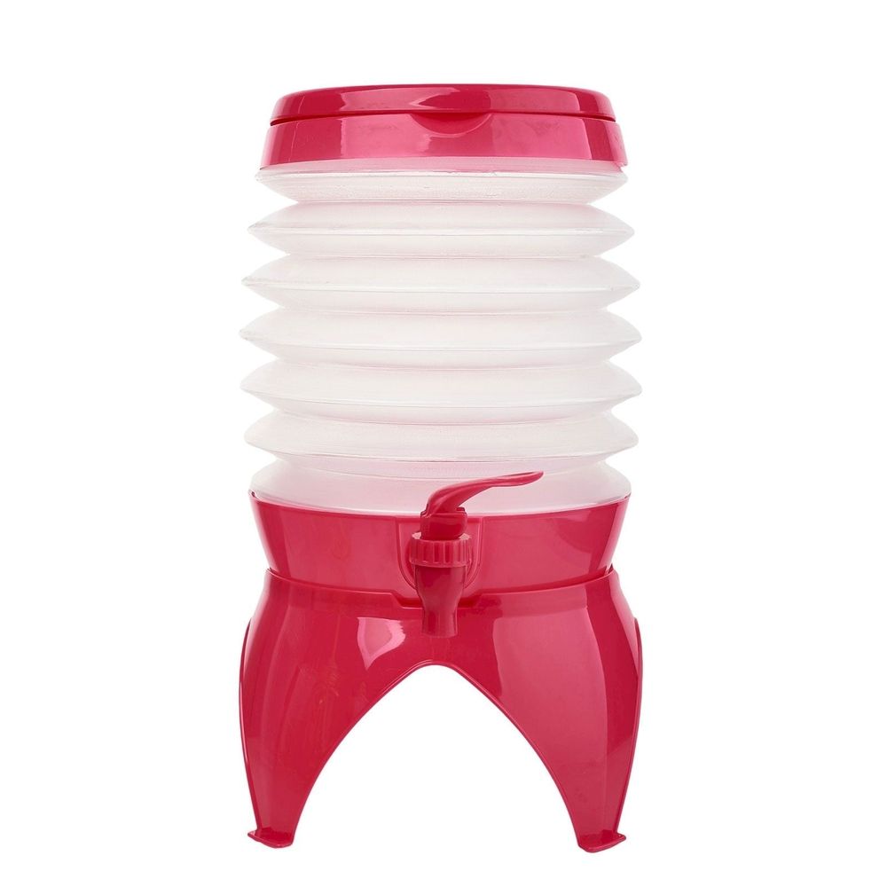 1 Gallon Drink Dispenser, Lemonade Juice Beverage Dispenser with Spigot for Outdoor Party, Portable, Collapsible, Clear Red, 3.5L