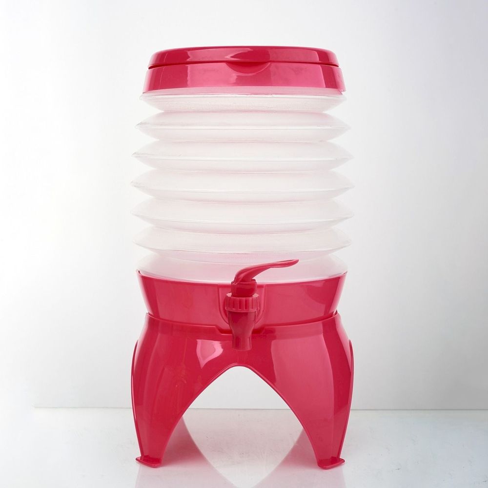 1 Gallon Drink Dispenser, Lemonade Juice Beverage Dispenser with Spigot for Outdoor Party, Portable, Collapsible, Clear Red, 3.5L