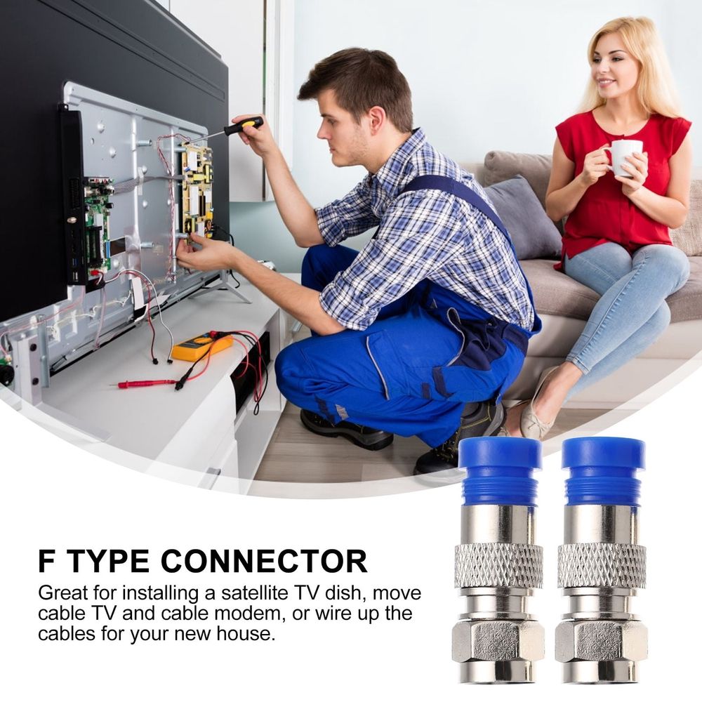 F Compression Connectors for TV Polyethylene Brass 10Pcs