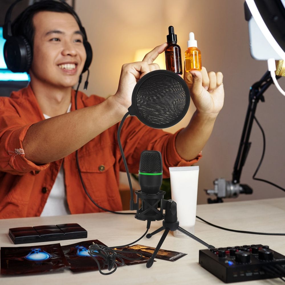 1 Set Black Condenser Gaming Microphone with Metal and Plastic Build,for Clear Audio,200x15x2.5cm