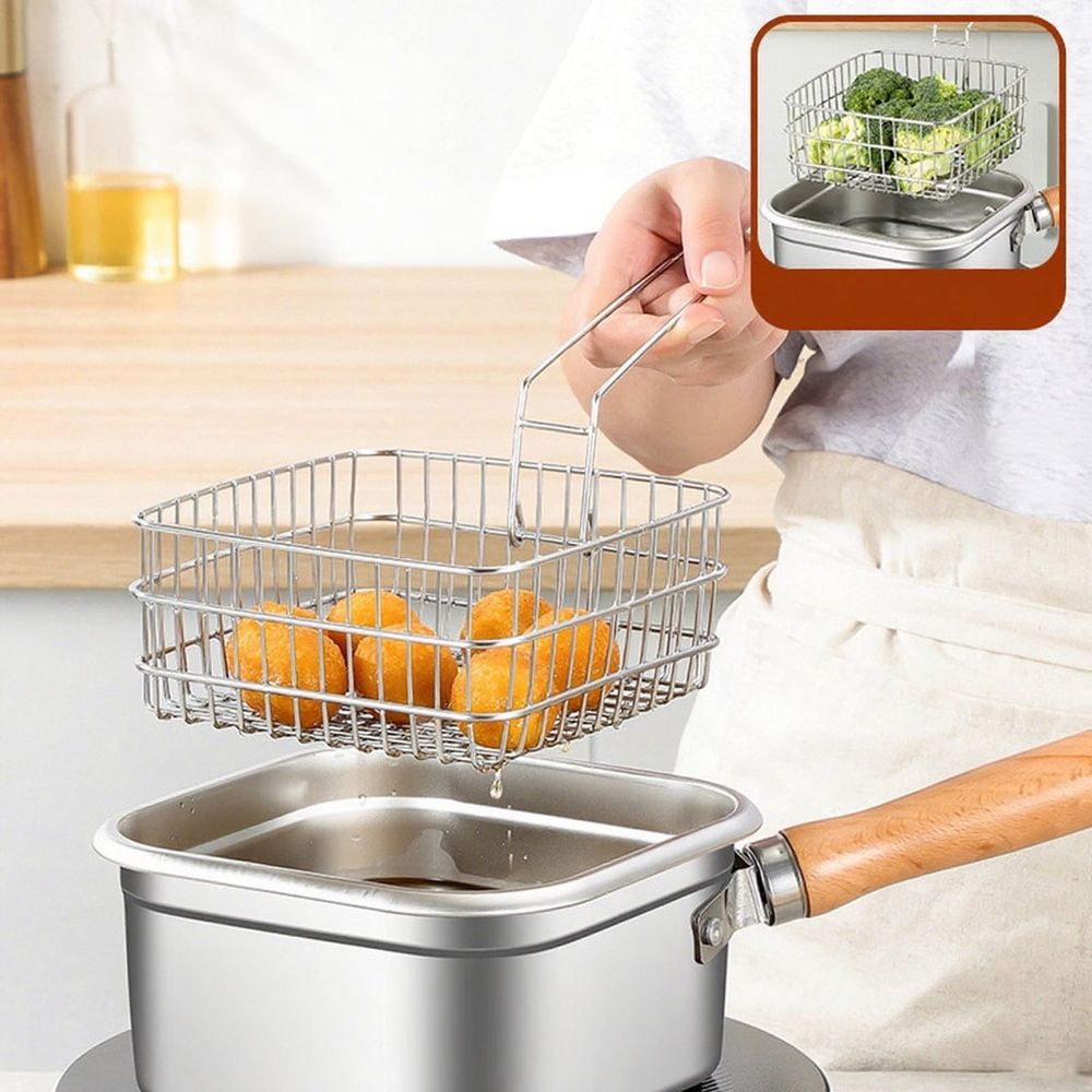 Stainless Steel Deep Fryer With Basket, Portable Outdoor Cooking Pot for Camping