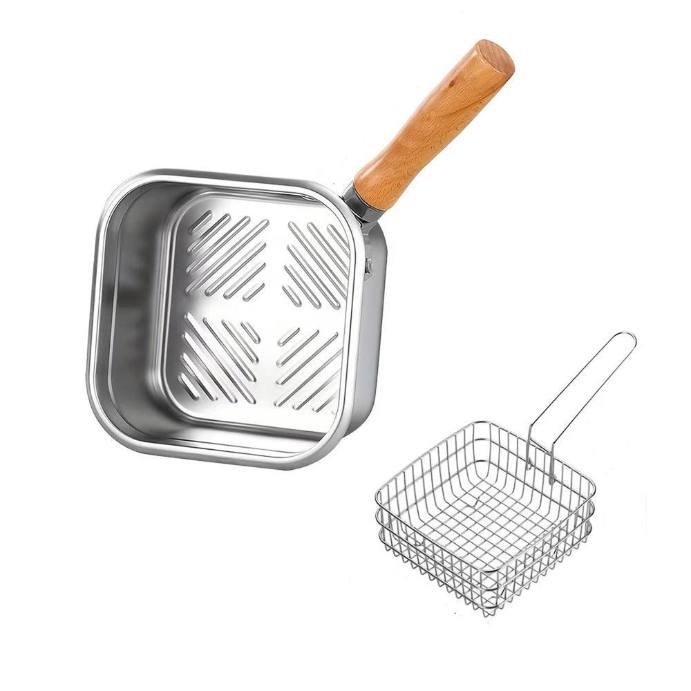 Stainless Steel Deep Fryer With Basket, Portable Outdoor Cooking Pot for Camping