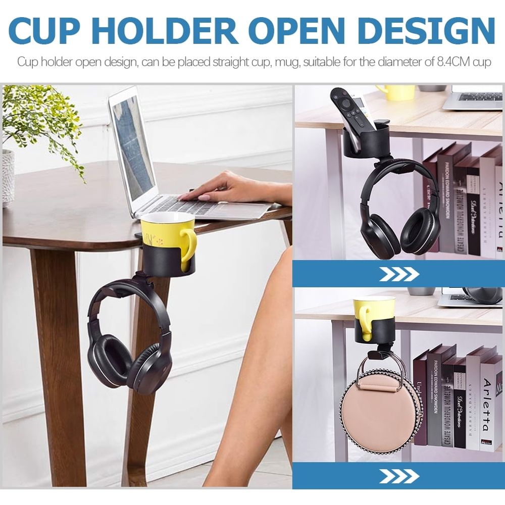 Aluminum Alloy Headphone Hook Stand with Cup Holder for Desk, Office, and Household Use - Desktop Headsets Organizer
