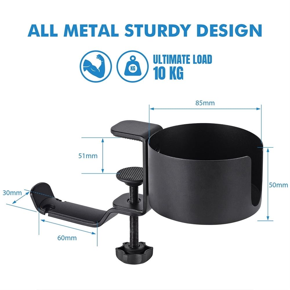 Aluminum Alloy Headphone Hook Stand with Cup Holder for Desk, Office, and Household Use - Desktop Headsets Organizer