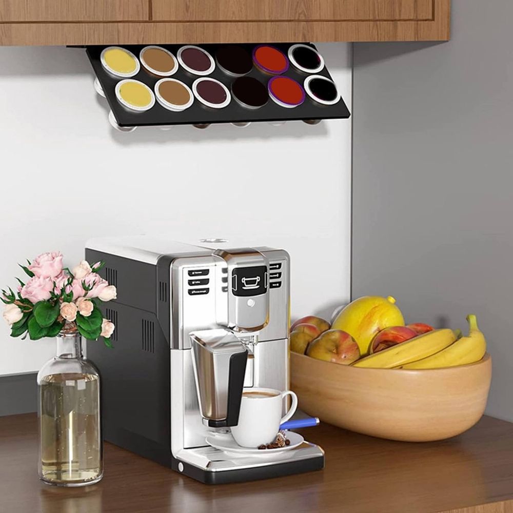 Wall Mounted Coffee Pod organizer, Space Saving Under Cabinet Holder for K Cups, Sleek Black Design,White