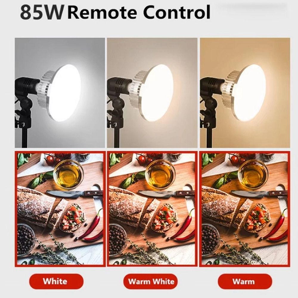 85W LED Photographic Lighting Bulbs E27 Base Lamp with Remote Control Dimmable Daylight Bulb