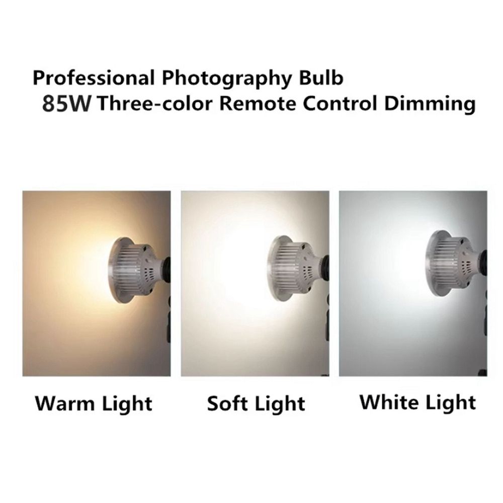 85W LED Photographic Lighting Bulbs E27 Base Lamp with Remote Control Dimmable Daylight Bulb
