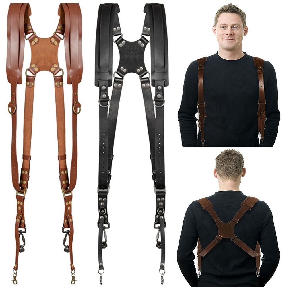 Double Shoulder Camera Strap Adjustable Camera Shoulder Belt Portable Shoulder Harness Outdoor Photography Tools Black