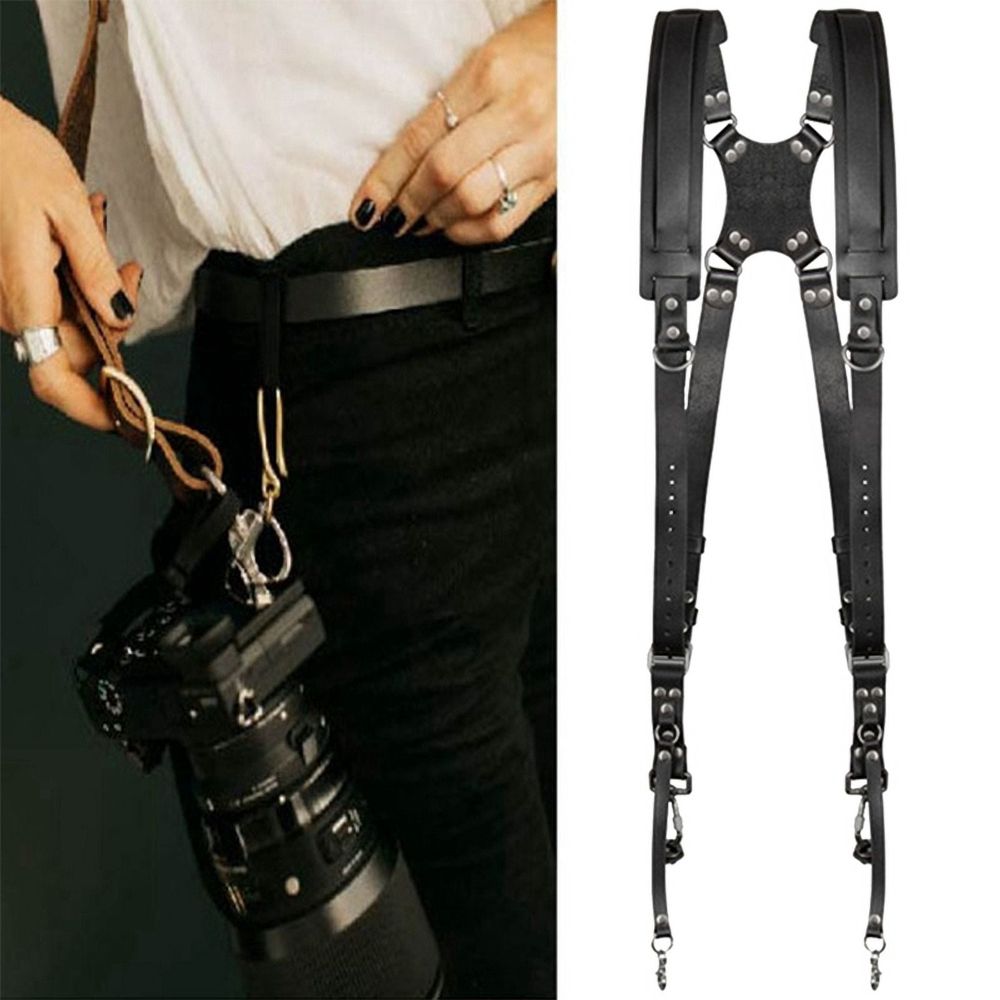 Double Shoulder Camera Strap Adjustable Camera Shoulder Belt Portable Shoulder Harness Outdoor Photography Tools Black