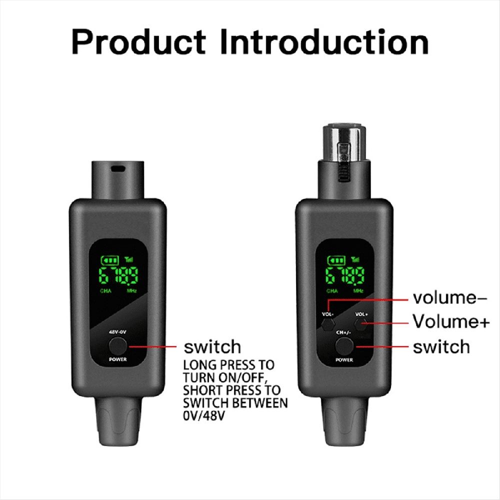 2.4G UHF Wireless Audio Transceiver System Mic Adapter XLR Transmitter and Receiver for Wired Dynamic Microphone 48v