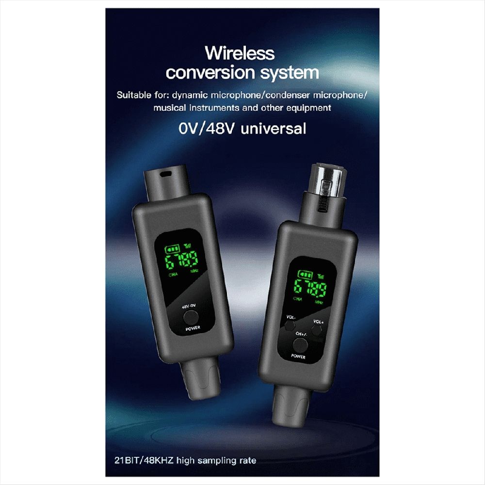 2.4G UHF Wireless Audio Transceiver System Mic Adapter XLR Transmitter and Receiver for Wired Dynamic Microphone 48v