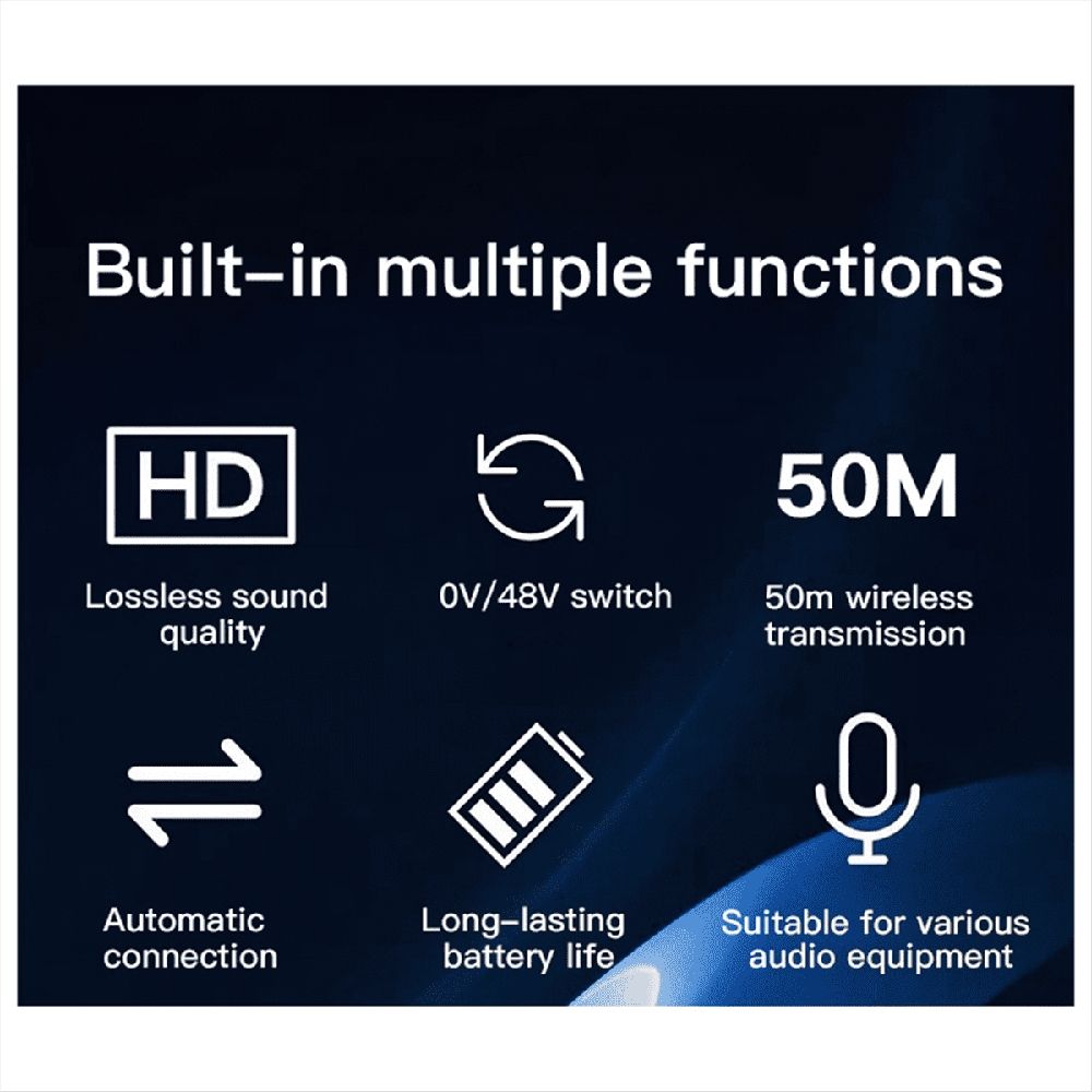 2.4G UHF Wireless Audio Transceiver System Mic Adapter XLR Transmitter and Receiver for Wired Dynamic Microphone 48v
