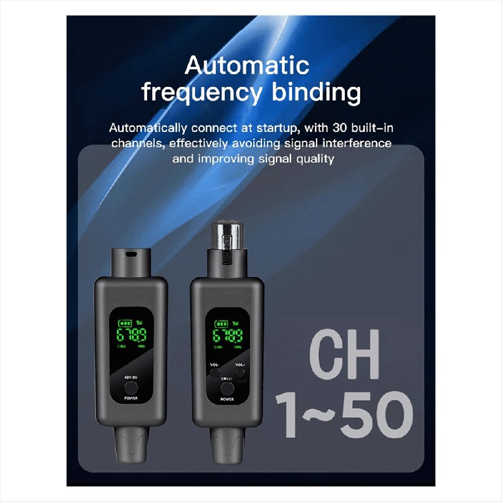 2.4G UHF Wireless Audio Transceiver System Mic Adapter XLR Transmitter and Receiver for Wired Dynamic Microphone 48v