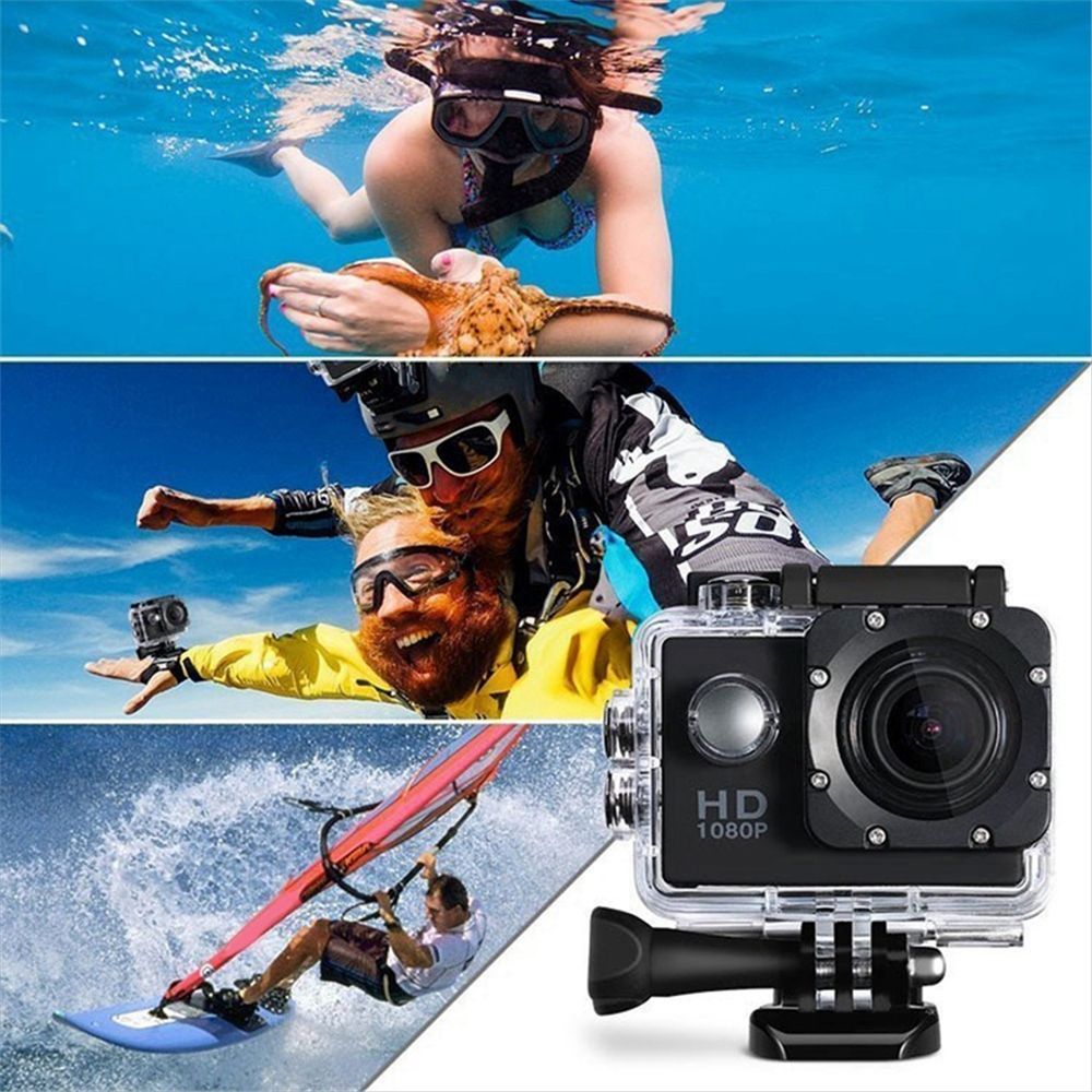 1080P HD Action Camera LCD Screen Waterproof 30m Sports Action Cam for Bicycle, Motorcycle, Skiing, Diving Black,1 x Sport camera kit,Black