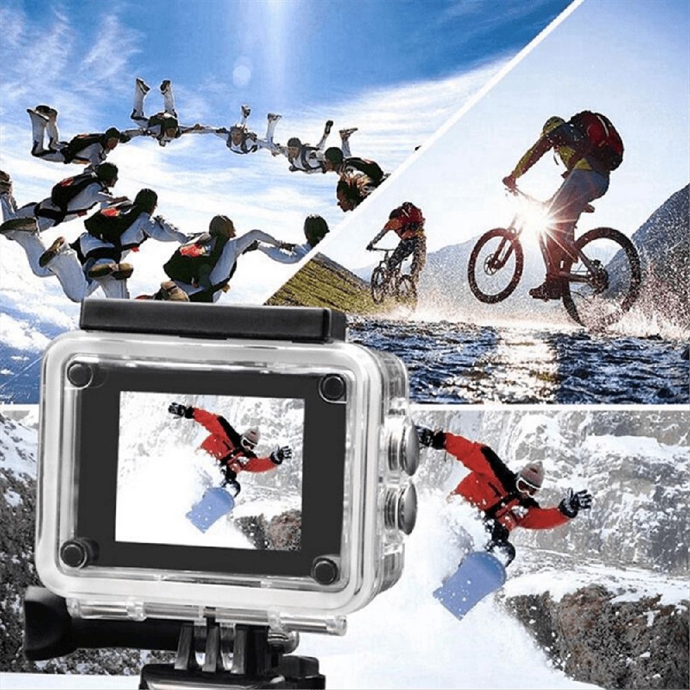 1080P HD Action Camera LCD Screen Waterproof 30m Sports Action Cam for Bicycle, Motorcycle, Skiing, Diving Black,1 x Sport camera kit,Black