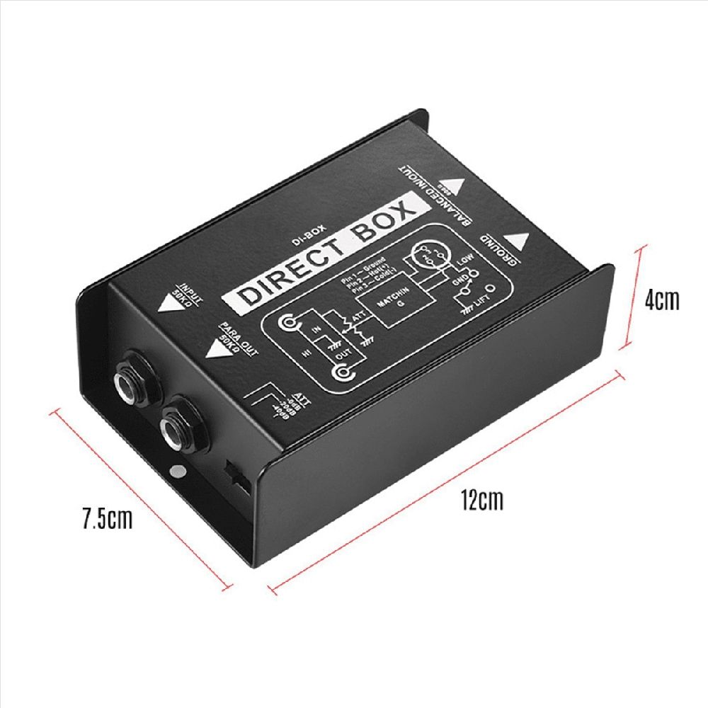 2X Passive Direct Box Single Channel Passive DI-Box Direct Injection Box Balanced & Unbalance Signal Audio Isolator,Black