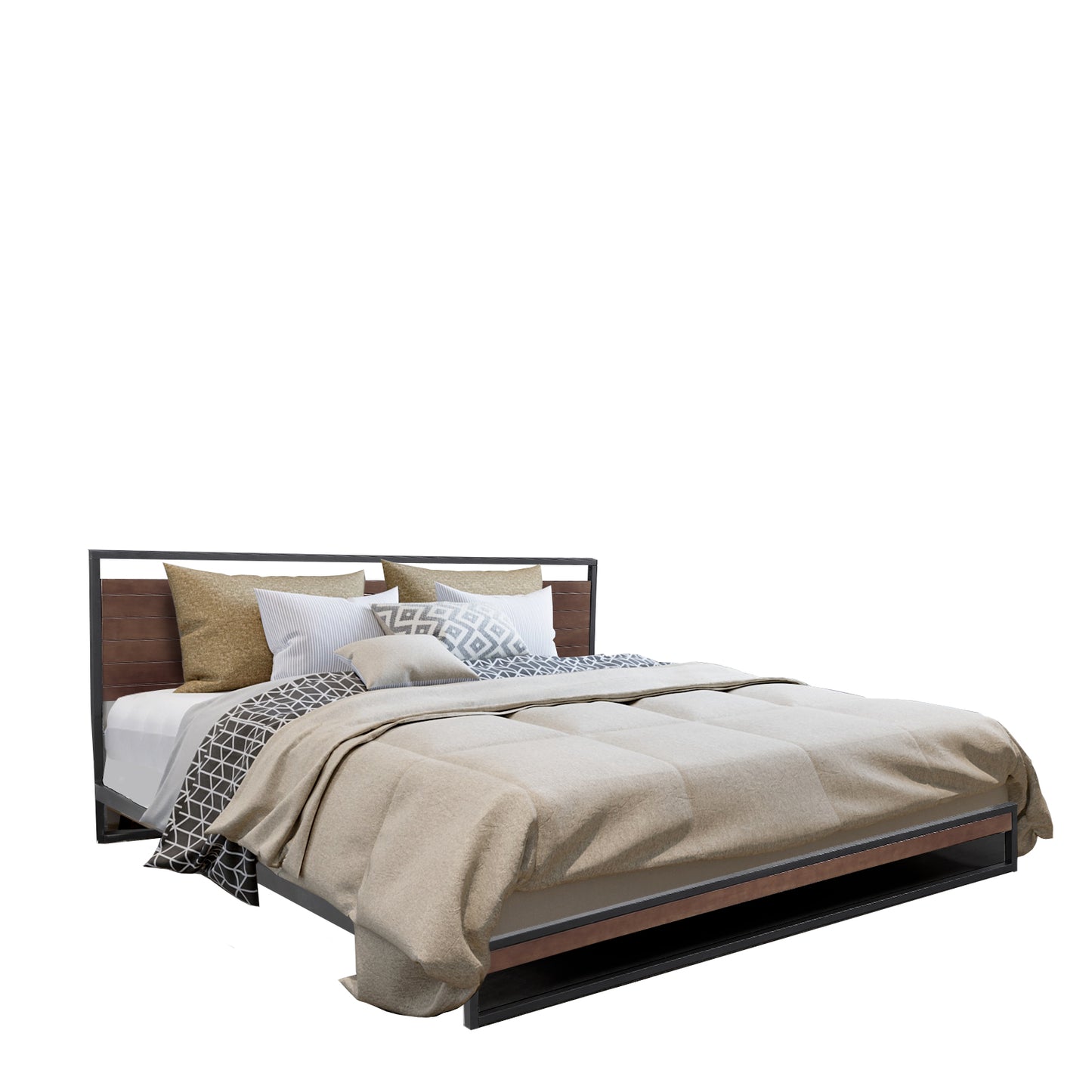Bed Frame Single Size Azure with Headboard Wood Steel Platform - Black Milano Decor