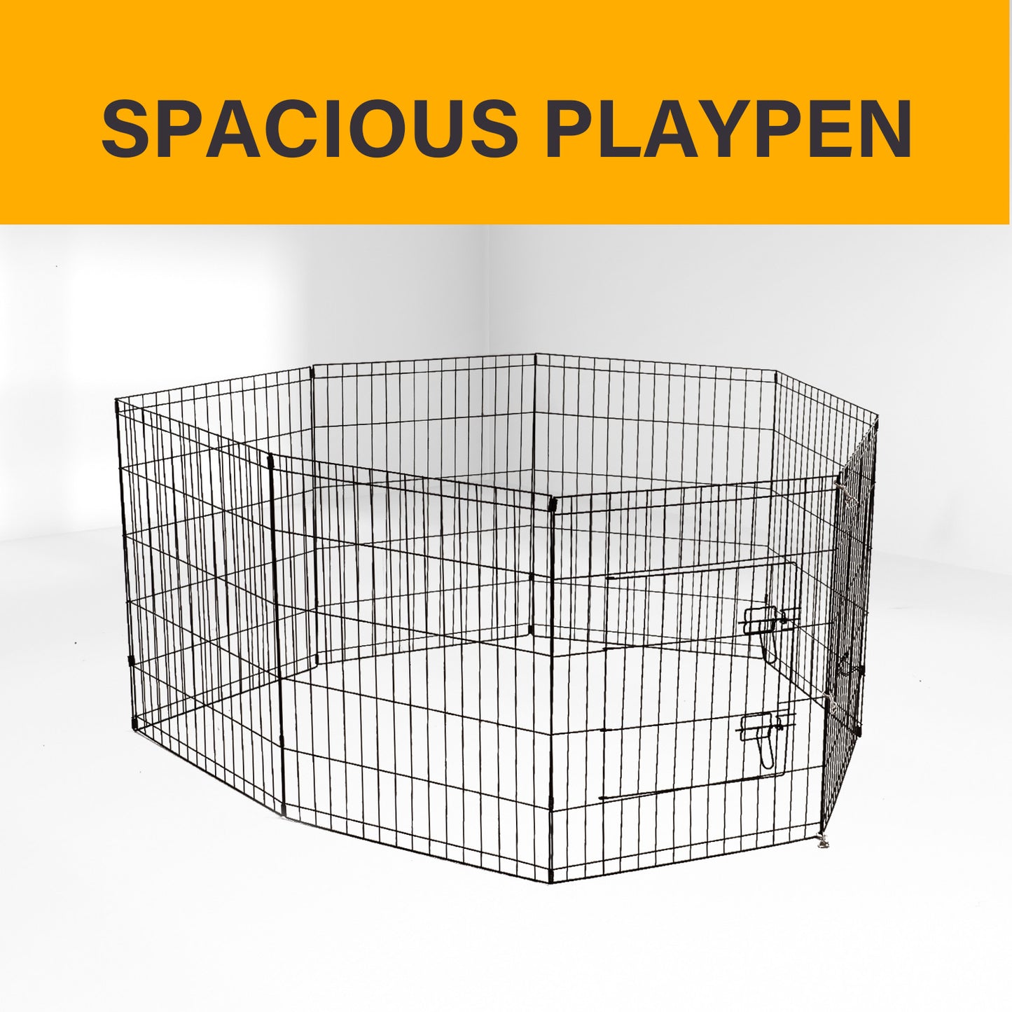 4Paws 8 Panel Playpen Puppy Exercise Fence Cage Enclosure Black All Sizes 24" - Black