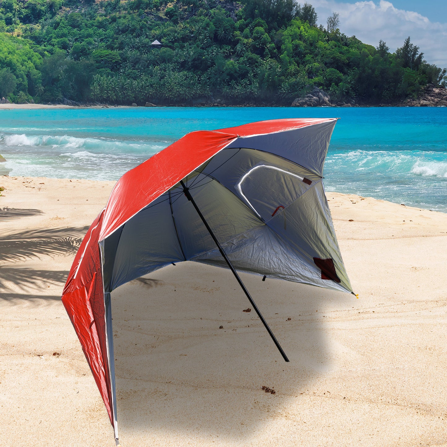 Beach Umbrella Havana Outdoors 2.4M Outdoor Garden Beach Portable Shade Shelter - Red