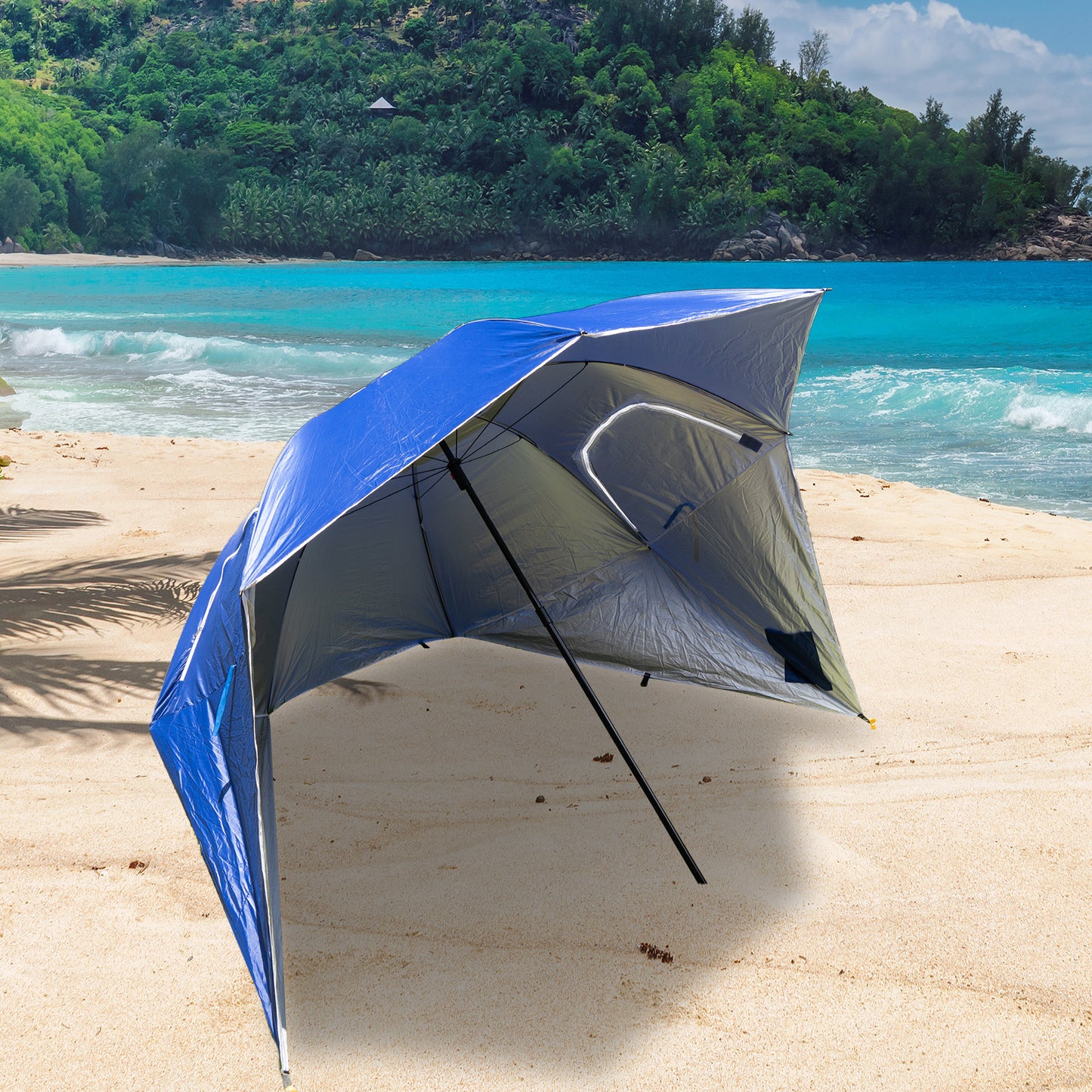 Beach Umbrella Havana Outdoors 2.4M Outdoor Garden Beach Portable Shade Shelter - Blue