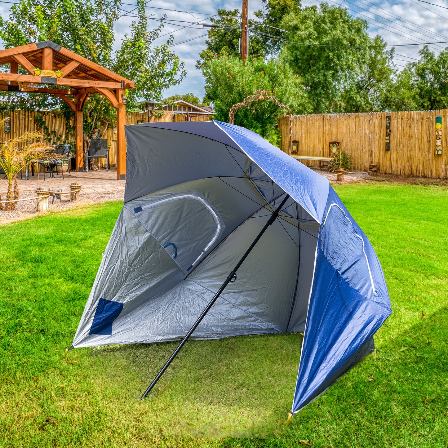 Havana Outdoors Beach Umbrella 2.4M Outdoor Garden Beach Portable Shade Shelter - Blue