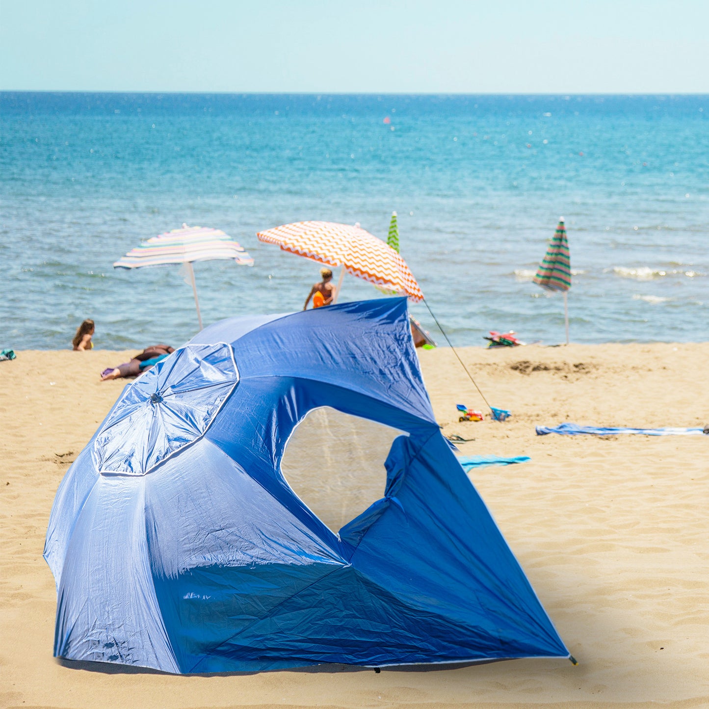 Beach Umbrella Havana Outdoors 2.4M Outdoor Garden Beach Portable Shade Shelter - Blue