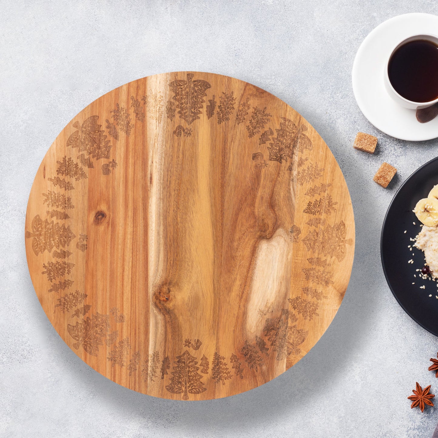 Wooden Lazy Susan Tray 18 Inch Bread and Butter - Trees