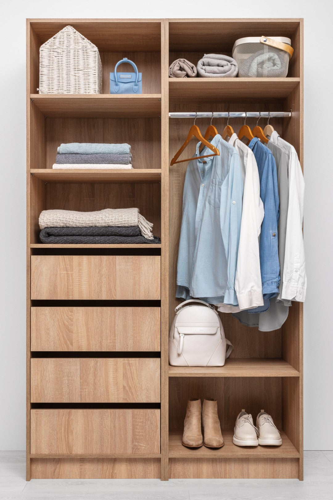 MALMO TWO SHELF/HANGRAIL WALK IN WARDROBE - NATURAL OAK