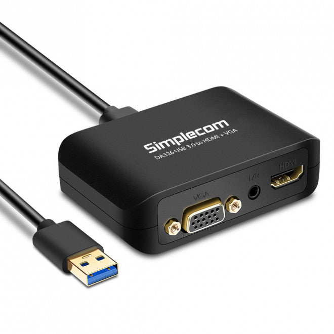 SIMPLECOM DA326 USB 3.0 to HDMI + VGA Video Adapter with 3.5mm Audio Full HD 1080p - Works With NUCs