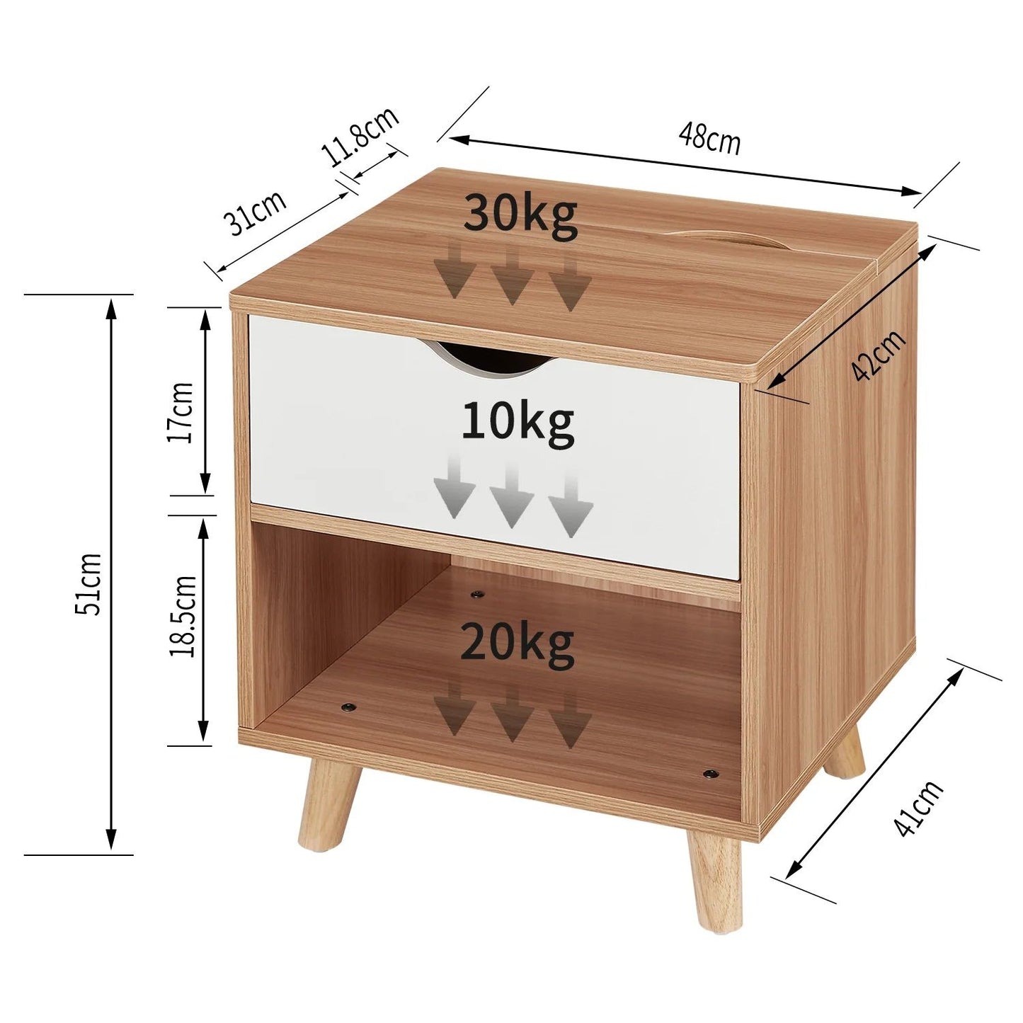 Bedside Table with Powerboard & USB Ports