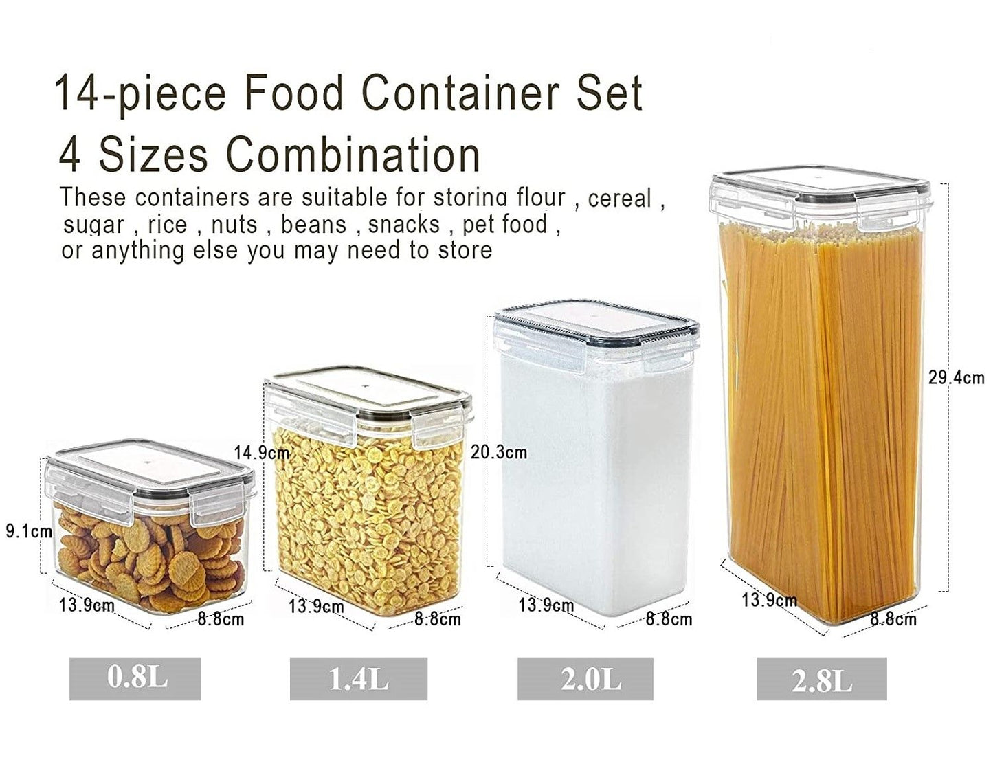 14 Pieces Airtight Food Storage and BPA Free Plastic with Easy Lock Black Lids Labels for Kitchen