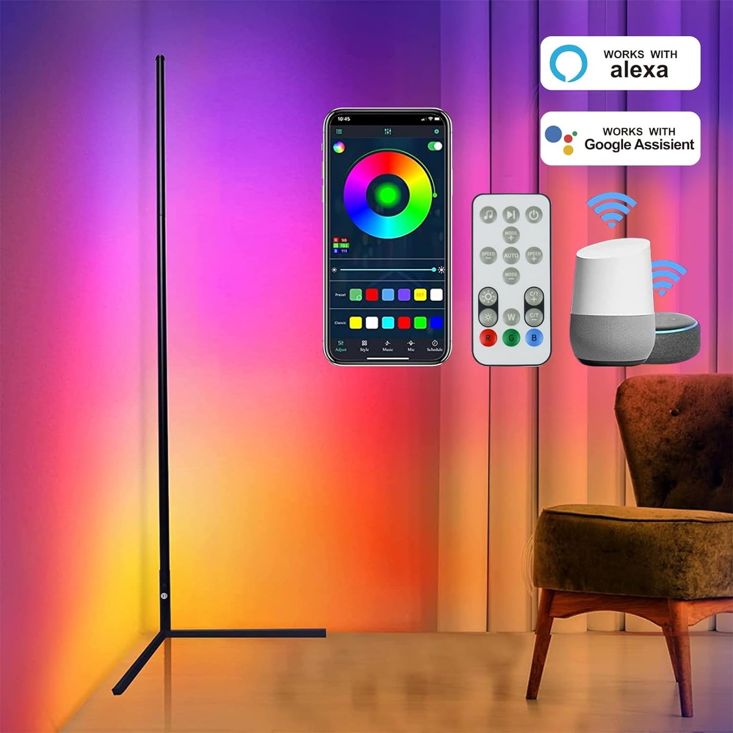 RGB LED Floor Lamp, Smart Modern, Stand Light