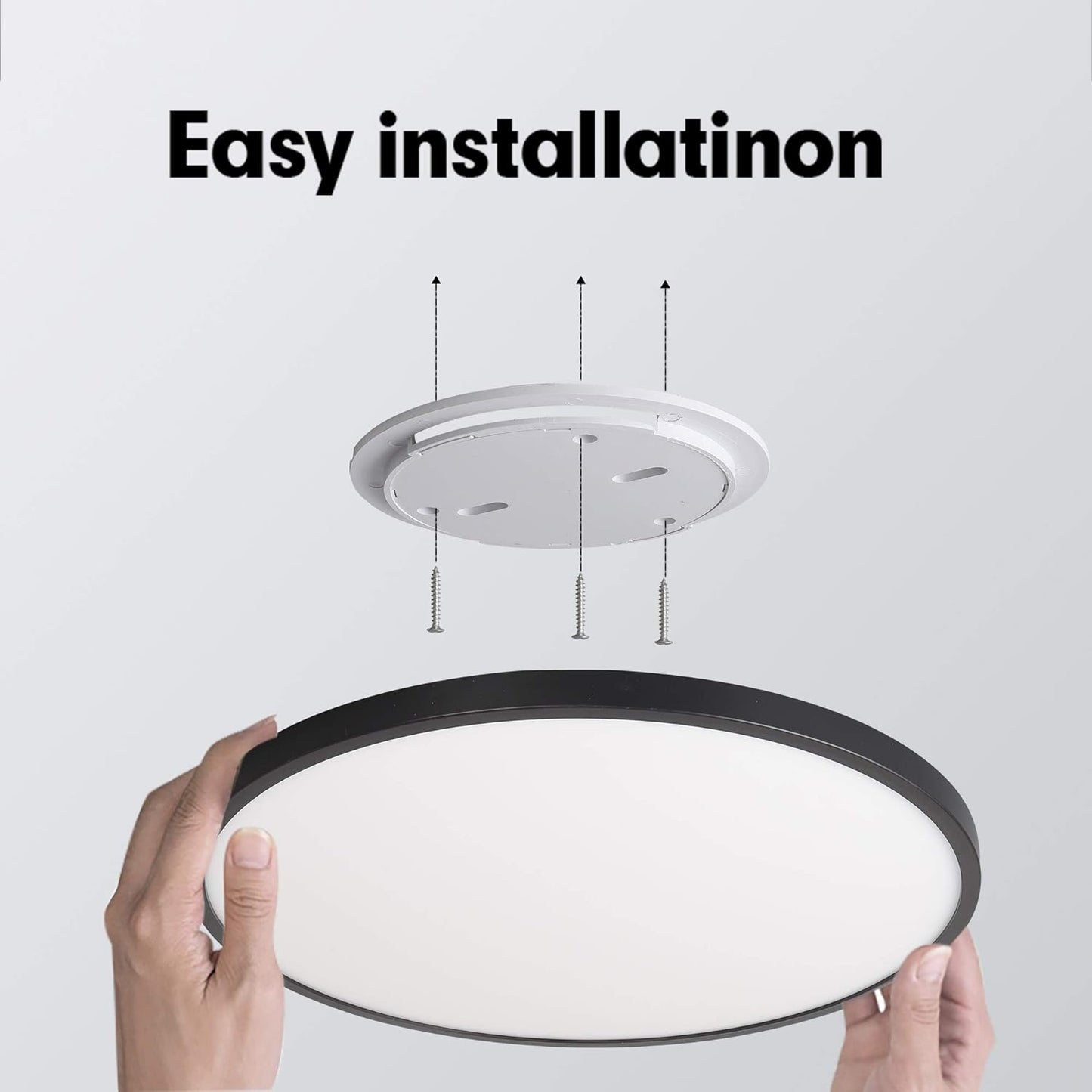 LED Ceiling Light Fixture, Natural Light, 24W 4500K ,Black