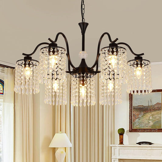 Crystal Chandelier Industrial Farmhouse, Black