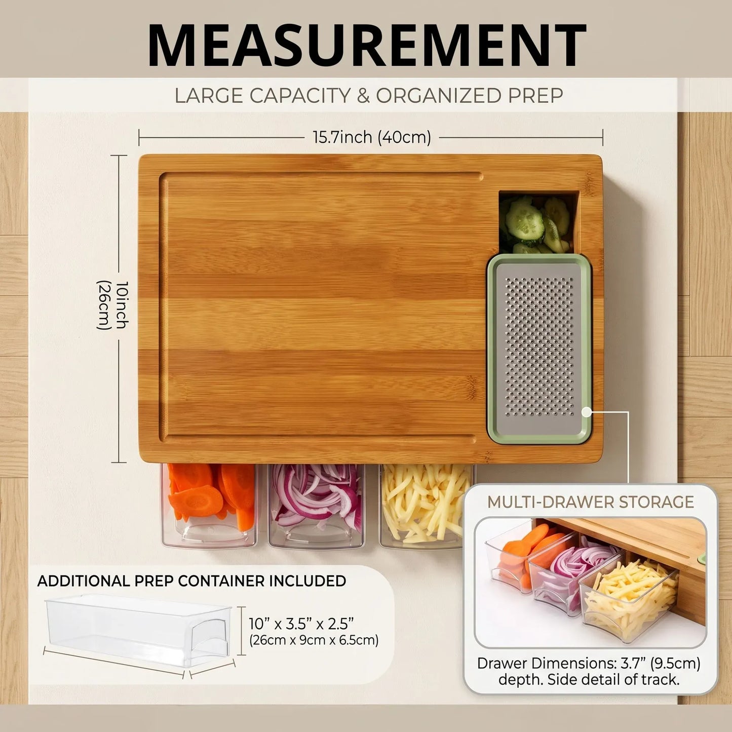 Bamboo Cutting Board Large with 4 Containers and Mobile Holder for Home Kitchen
