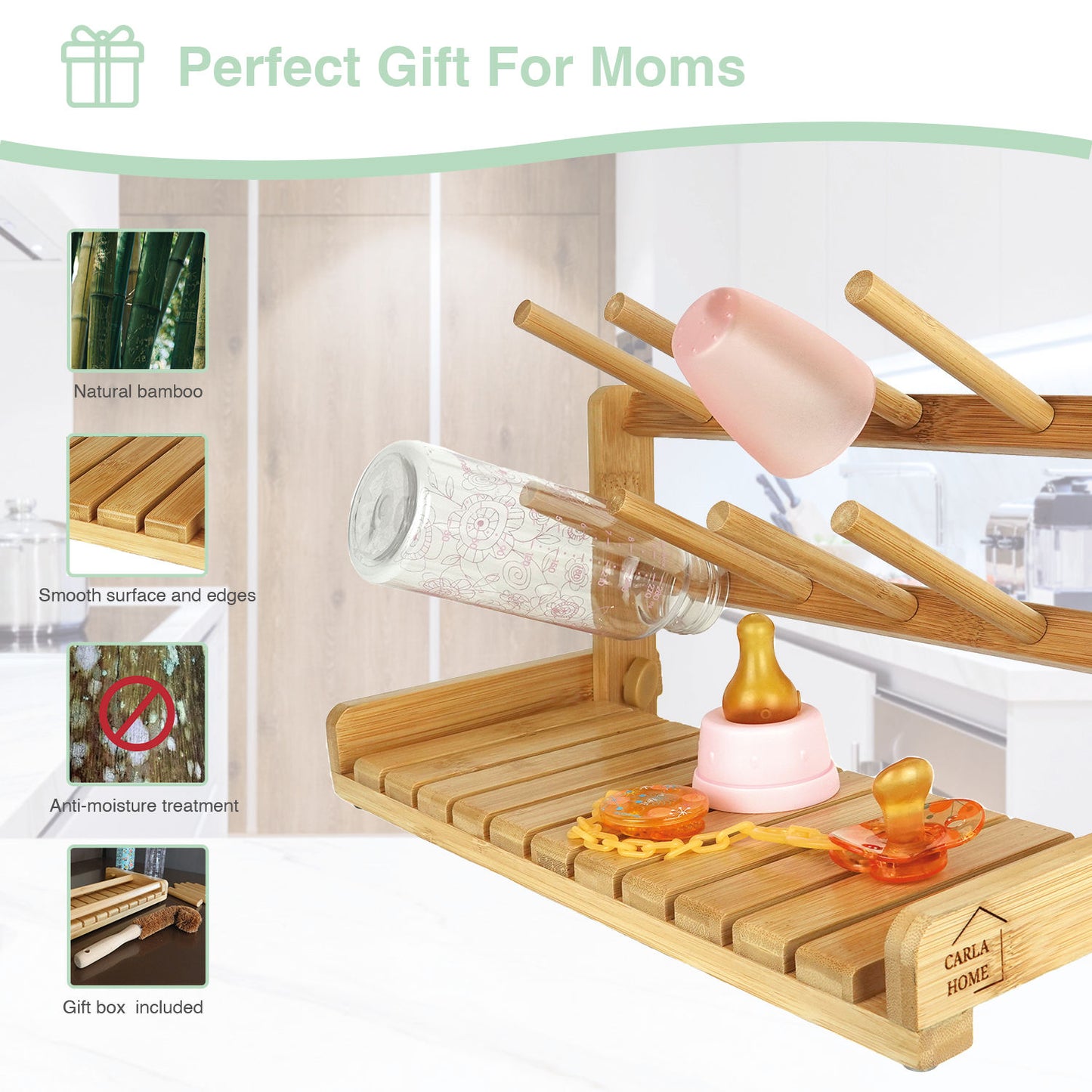 Baby Bottle Drying Rack Portable Bamboo CARLA HOME