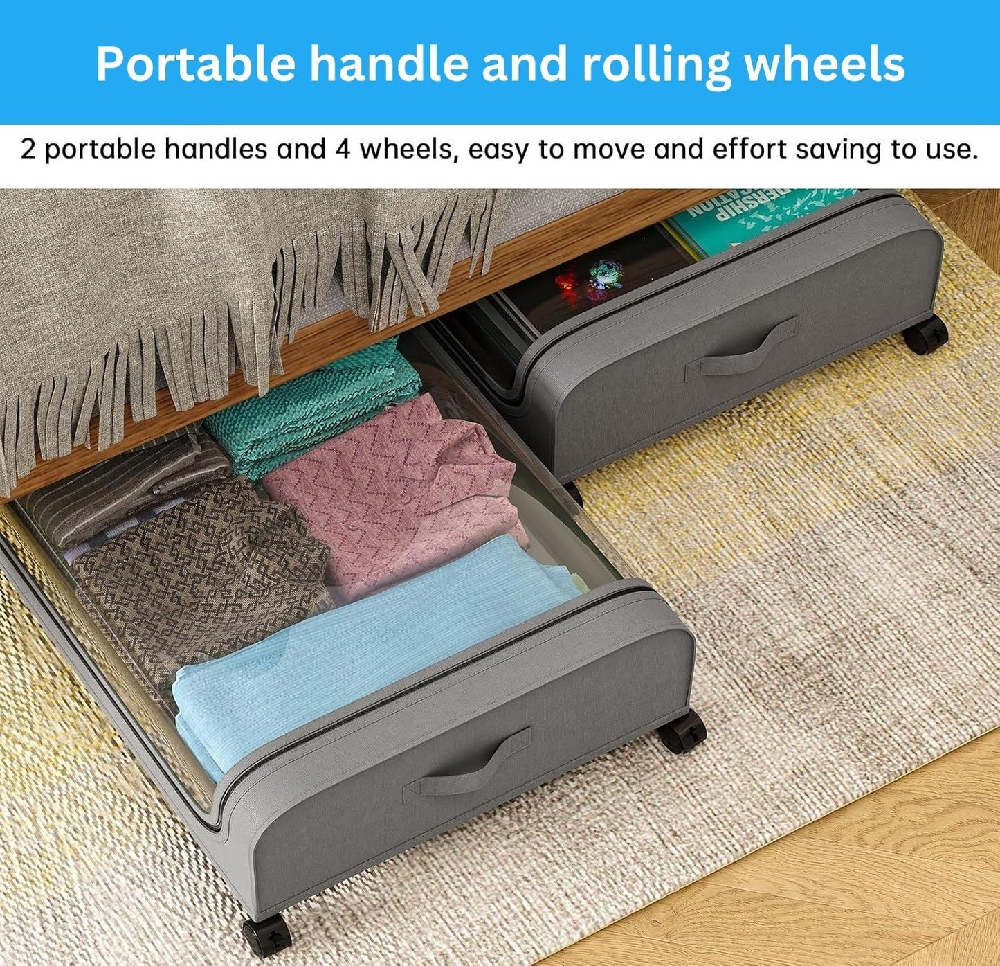 Xxl Under Bed Rolling Storage Containers With 50L Large Capacity And Wheels