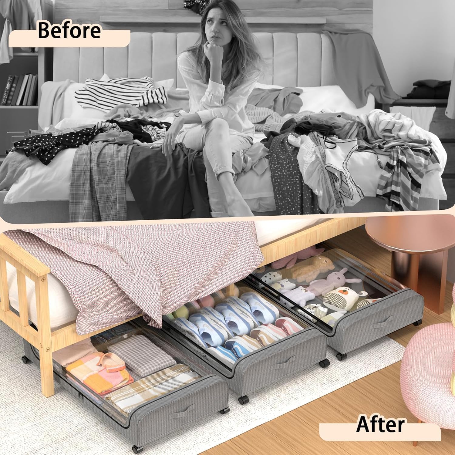 Rolling Storage Containers With 50L Large Capacity Xxl Under Bed