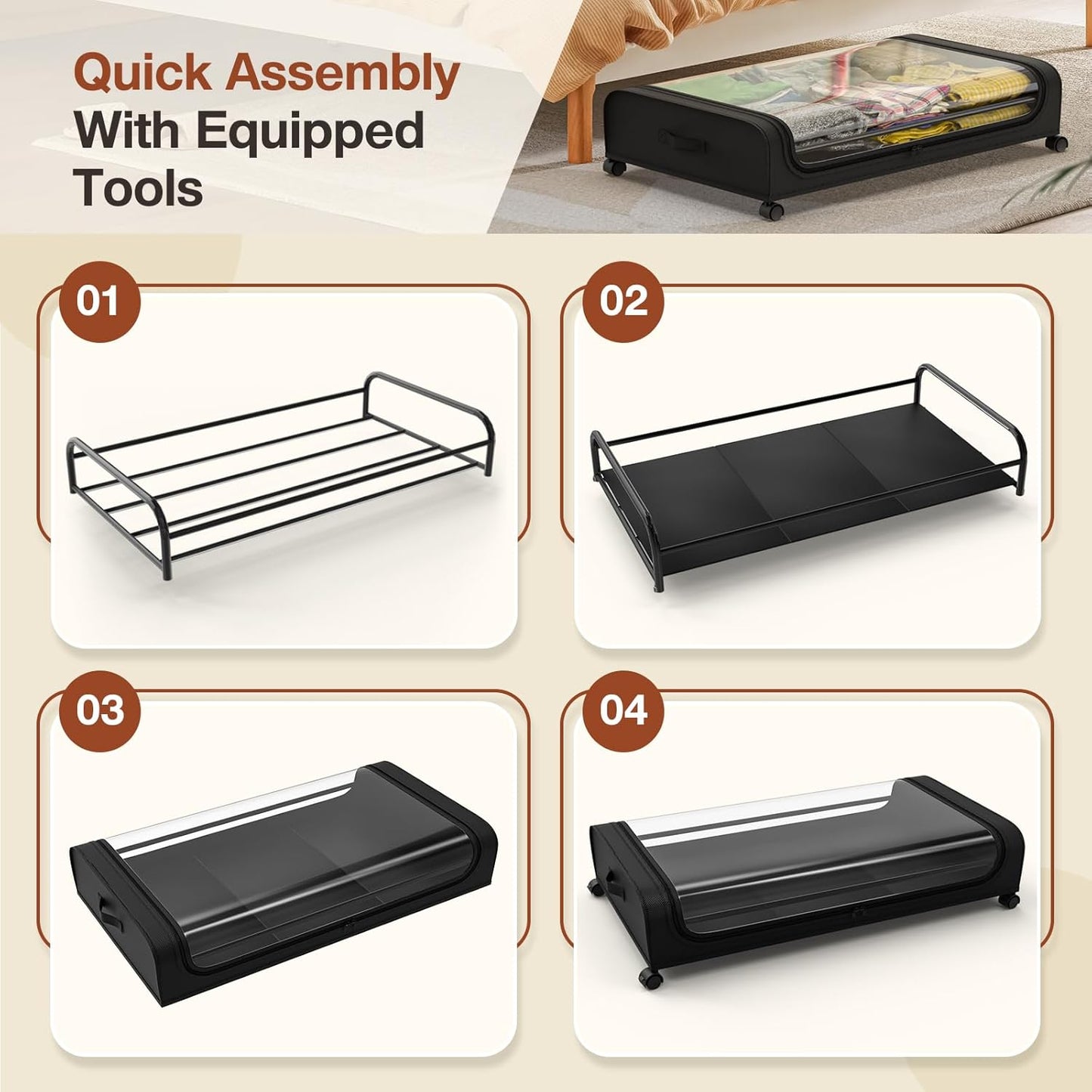 Rolling Storage Containers With 50L Large Capacity Xxl Under Bed