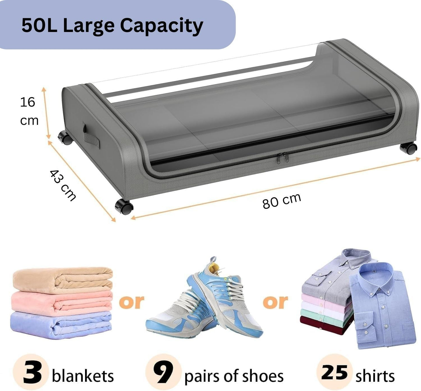 Xxl Under Bed Rolling With 50L Large Capacity And Wheels